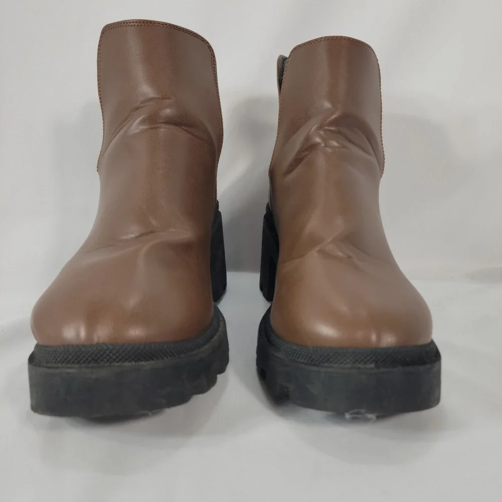 Qupid Ankle Boots Women 7 Brown Platform Lug Sole Chunky Heel Y2K Fairy Grunge
